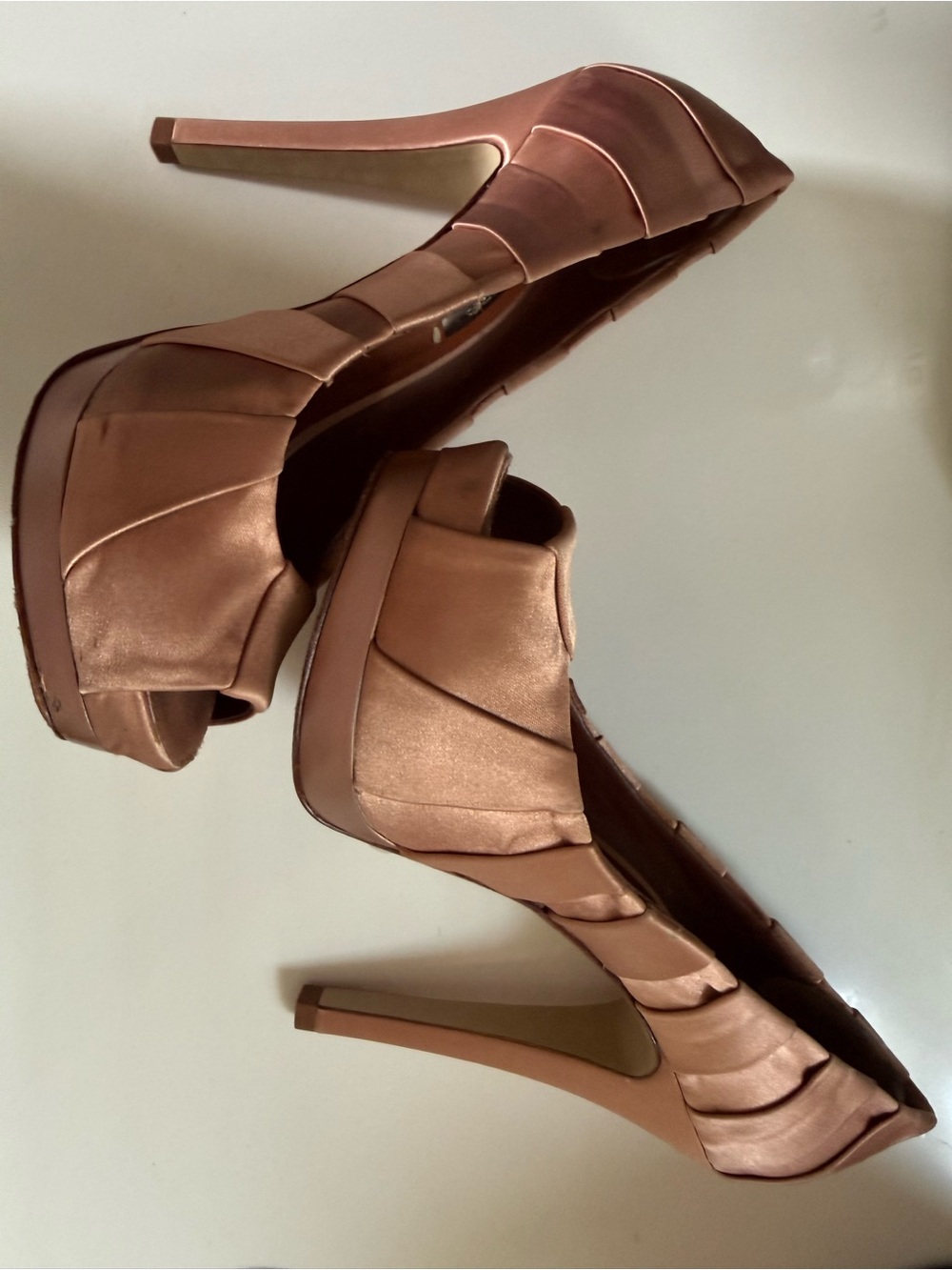 BCBGeneration Rose Gold Satin Platform Stiletto Heels